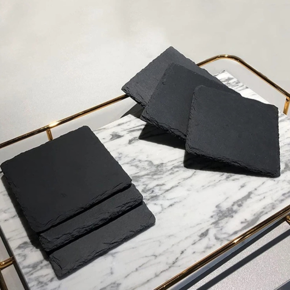 Black stone cut square coasters Home Interiors Black Slate Coasters